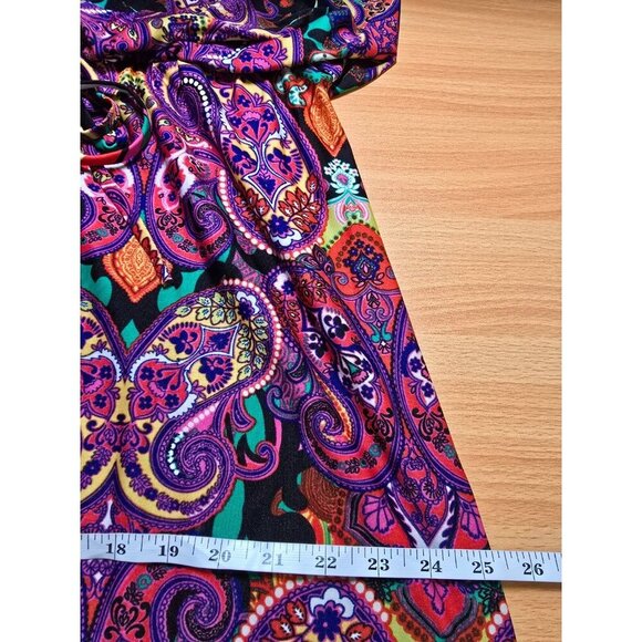 Shelby & Palmer Maxi Dress 20W Paisley Blouson Stretch Boho Pullover Tie Waist - Picture 6 of 11